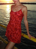 Printed Waist-cinching V-neck Camisole Mini&Short Dresses