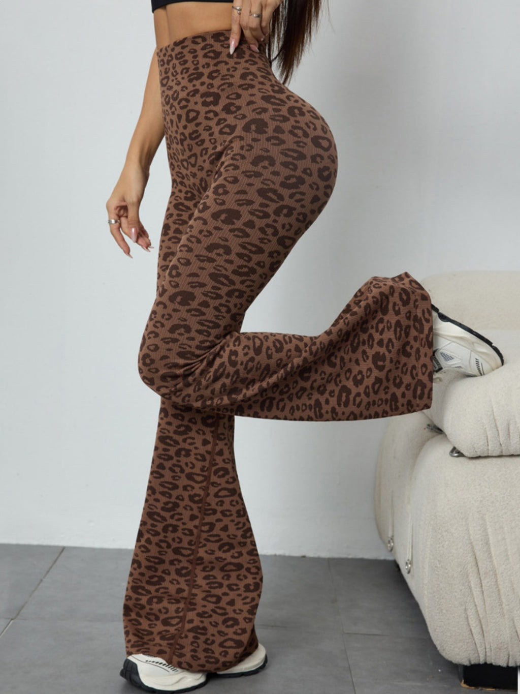 Leopard Print Abdominal Tightening And Buttock Lifting Flared Pants Fitness Exercise Pants