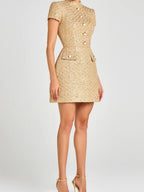 Tweed Buttons Short Sleeve Formal Mini&Short Dresses