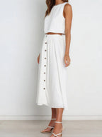 Solid Color Tank Tops Button-down Skirt Set 2-piece Sets