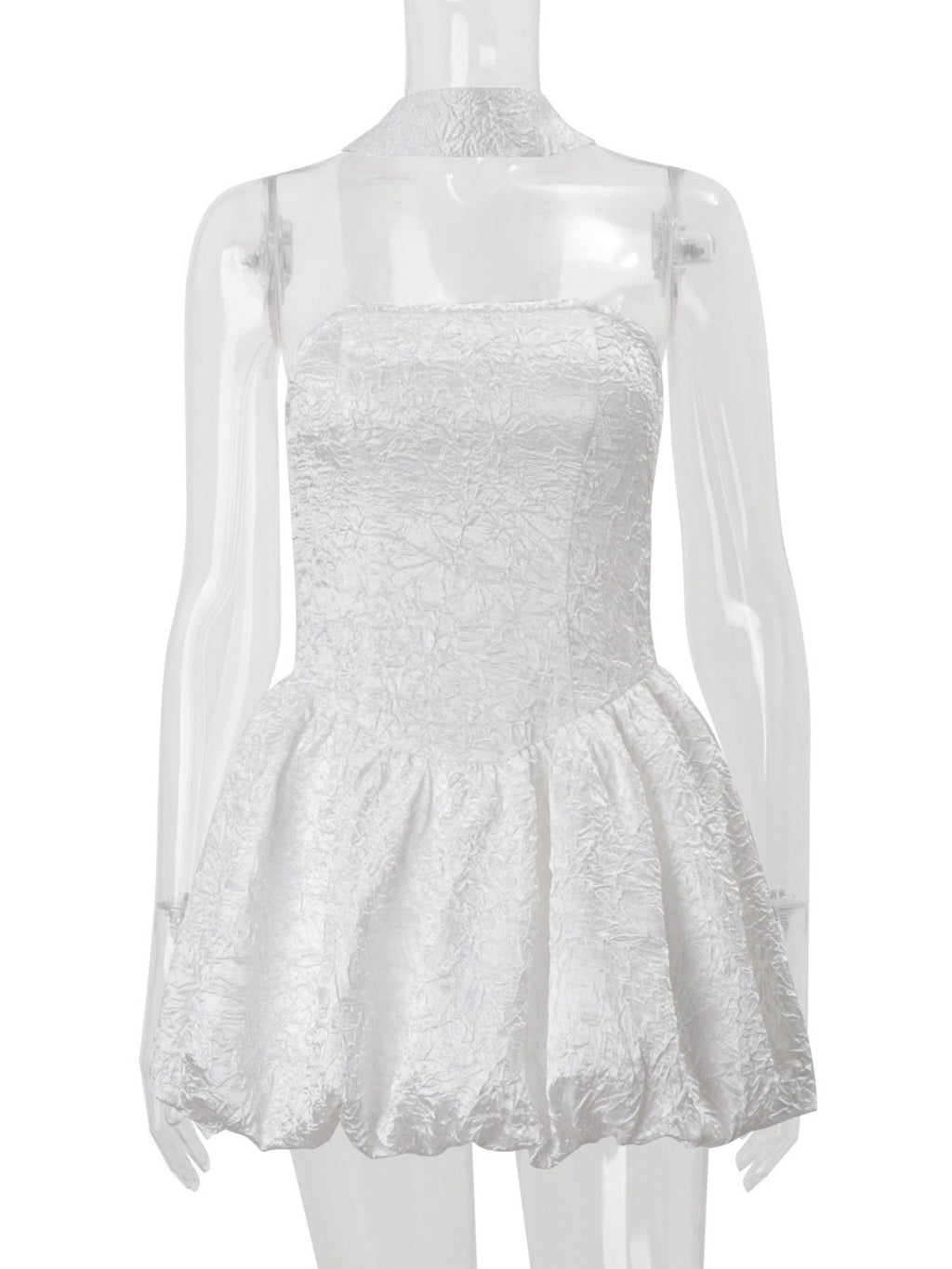 Ribbon Pleated Strapless Waist Shaping Mini&Short Dresses
