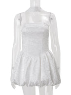 Ribbon Pleated Strapless Waist Shaping Mini&Short Dresses