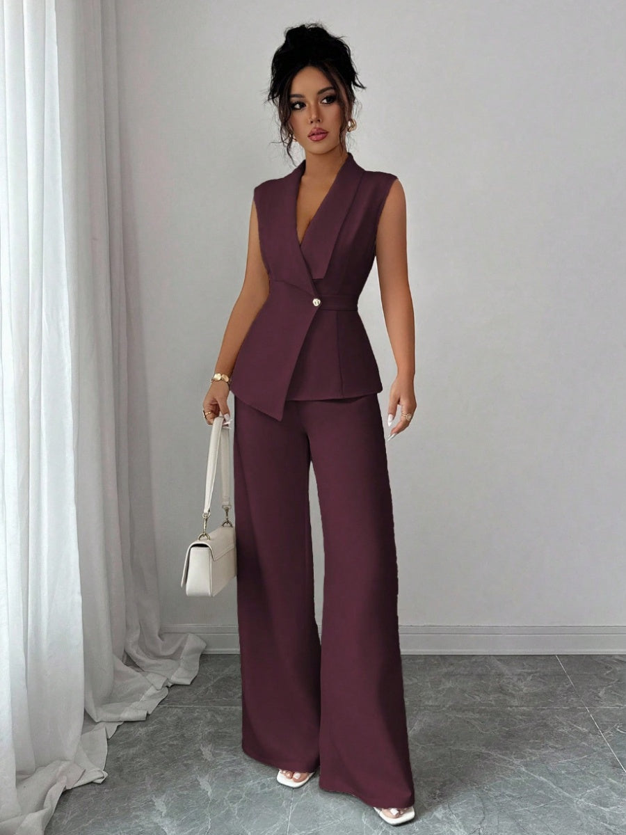 Commuting Sleeveless Suit Collar Vests Straight-leg Pants Set 2-piece Sets