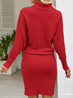 Knitting Turtleneck Jacquard Long Sleeve Mini&Short Dresses
