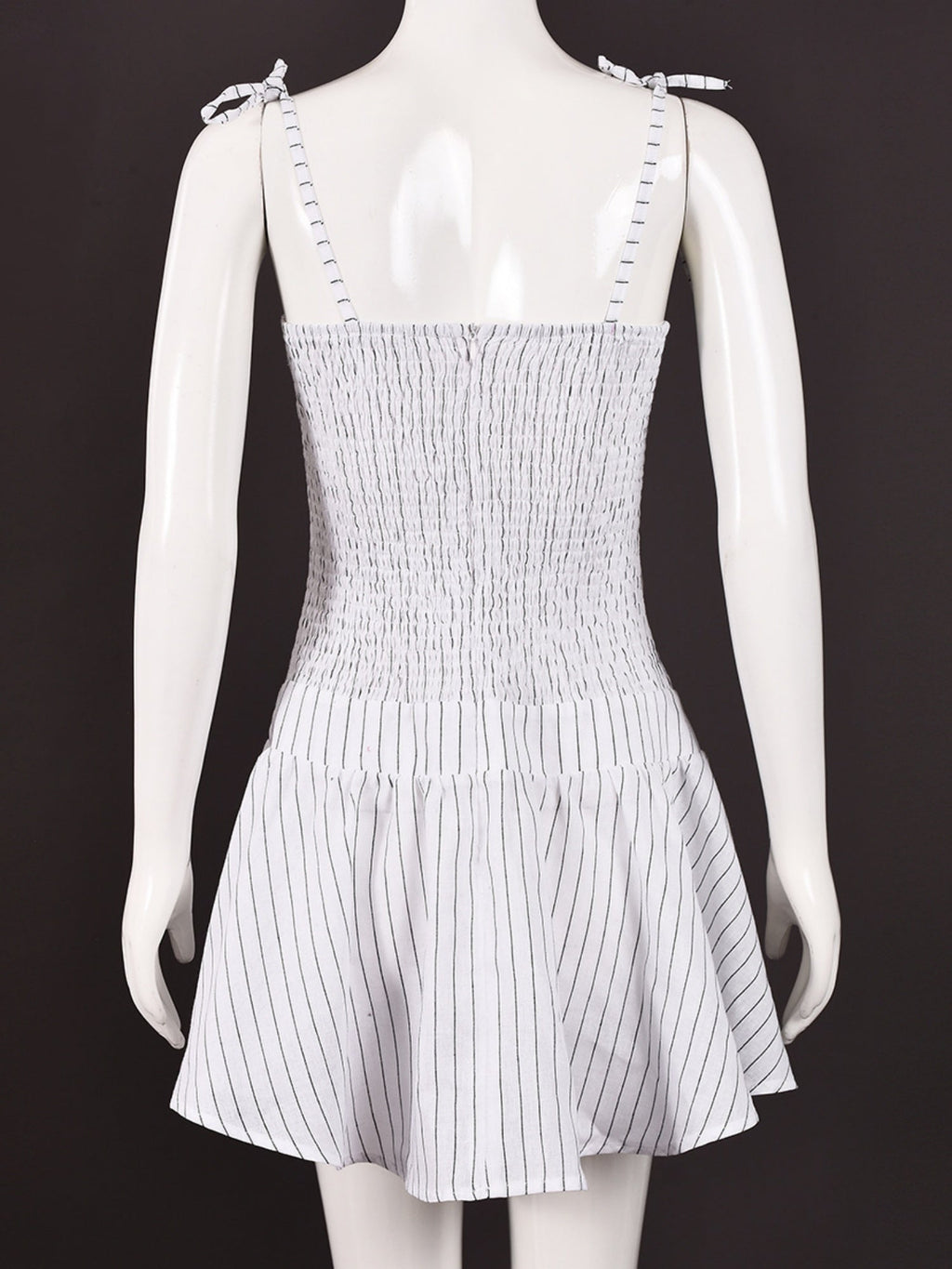 Stripes Pleated Straps Mini&Short Dresses