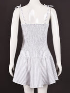 Stripes Pleated Straps Mini&Short Dresses
