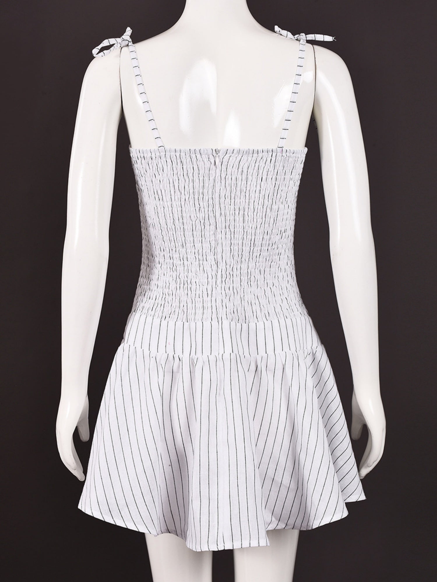 Stripes Pleated Straps Mini&Short Dresses