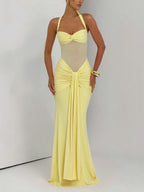 Neckband Lace Up Mesh Formal Dress Maxi Dresses