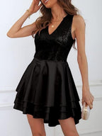 V-neck Sequins Splicing Irregular Hem Banquet Formal Dress Parties Mini&Short Dresses