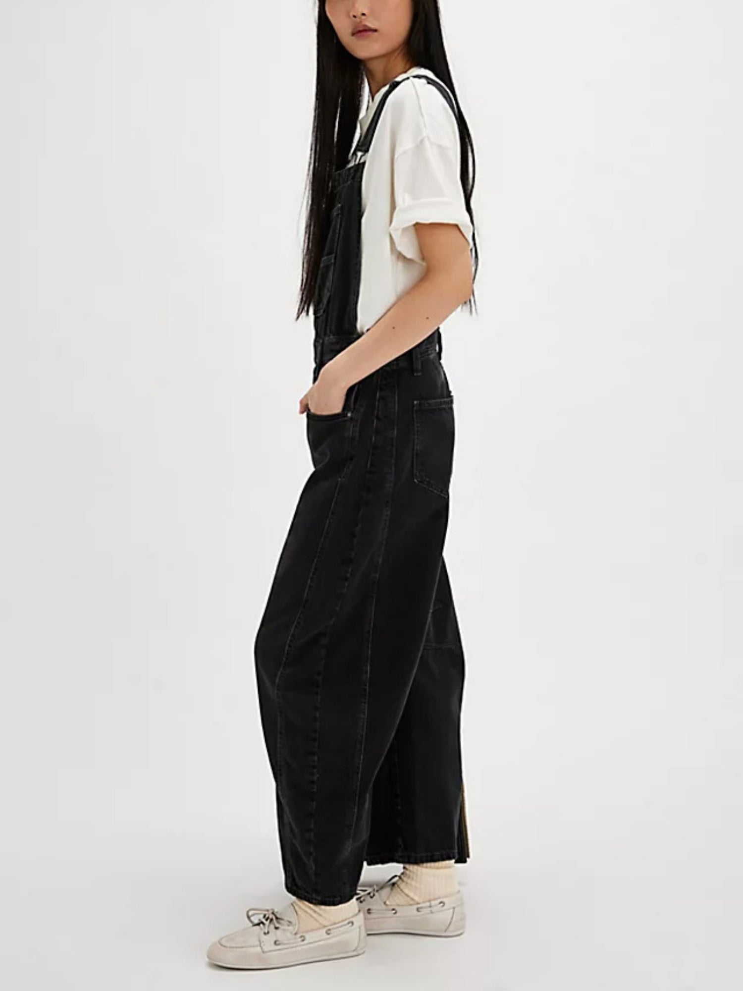 Washed Pocket Loose-fit Denim Overalls