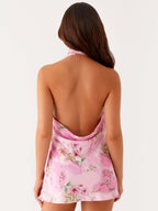 Floral Print Halter Neck And Backless Mini&Short Dresses