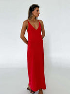 Camisoles Backless V-neck Knitting Crochet Maxi Dresses