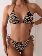 Leopard Print Halter Bandage Set 2-piece Sets Bikinis