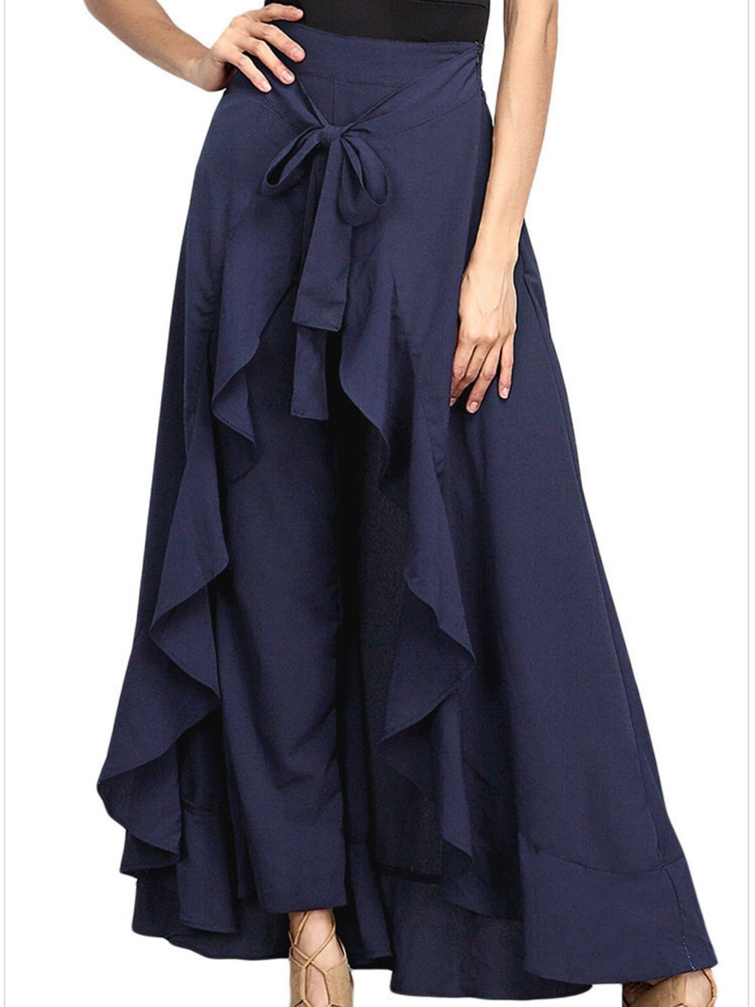 Chiffon Pleated High-waisted Ruffle Straps Yoga Pants