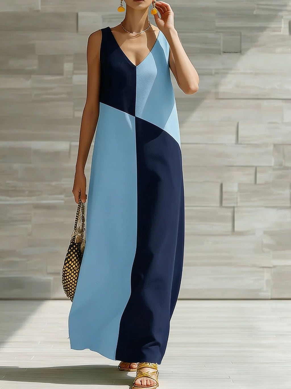 Simple Solid Color Color-blocked Off-shoulder Dress