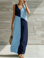 Simple Solid Color Color-blocked Off-shoulder Dress