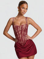 Lace Floral Gathering Waist Corset Formal Dress Mini&Short Dresses