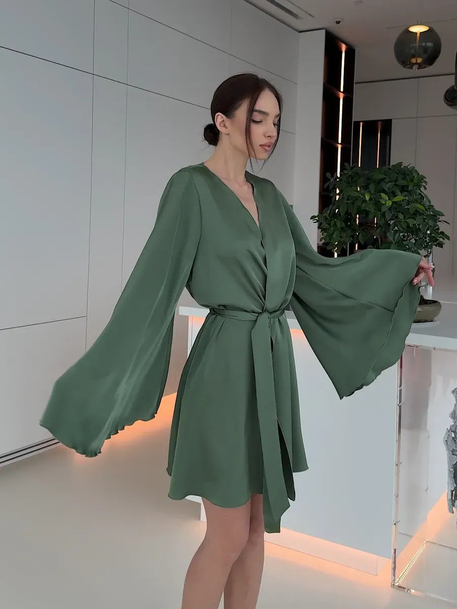 V-neck Thin Strap Nightgown Lazy Style Parties Mini&Short Dresses
