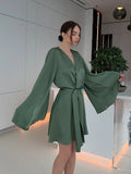 V-neck Thin Strap Nightgown Lazy Style Parties Mini&Short Dresses