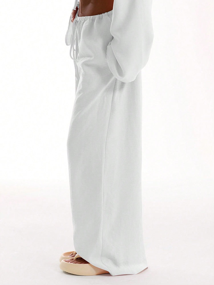 Solid Color Loose-fitting Drawstring Trousers