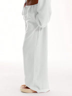 Solid Color Loose-fitting Drawstring Trousers
