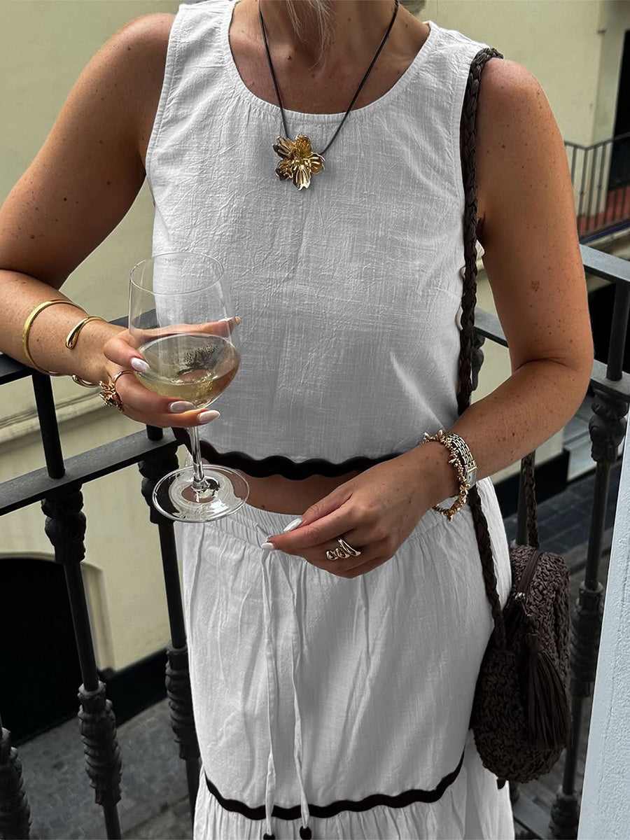 White Vacation Casual Vest Dress Two-piece Set