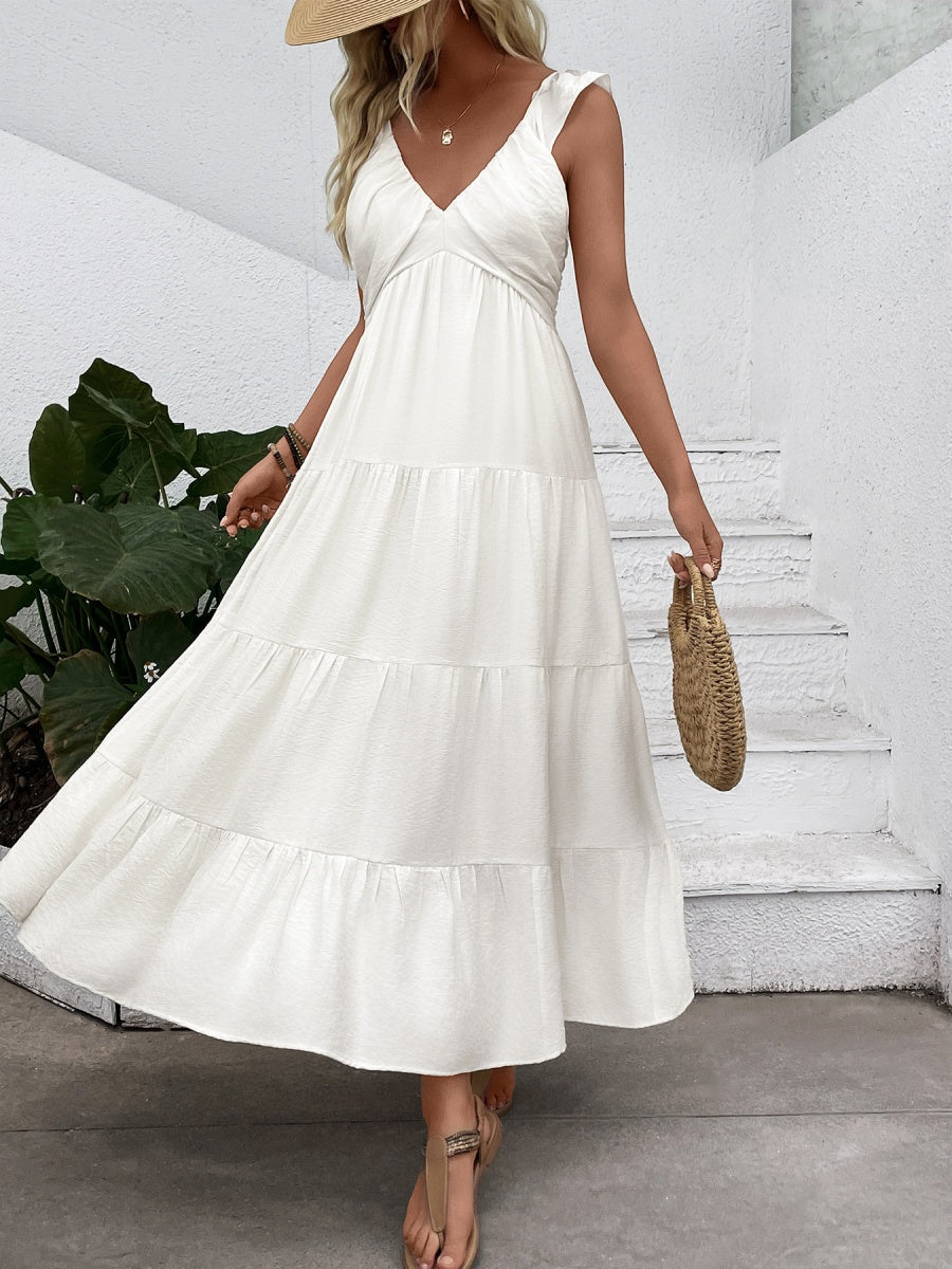 V-neck Pleats Comfort Gentle Maxi Dresses