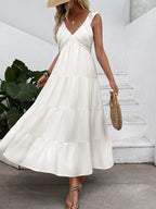 V-neck Pleats Comfort Gentle Maxi Dresses