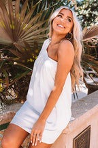 One Shoulder Gathered Wide Strap A-Line Mini Dress