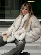 Cardigan With Turn-down Collar Faux Fur Dinner Parties Coats