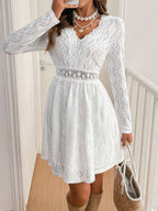 Hollow Lace Splicing Long Sleeve Mini&Short Dresses