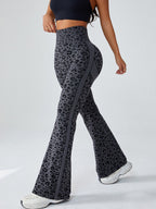 Leopard Print Splicing Abdominal Tightening And Buttock Lifting Flared Pants Fitness Exercise Pants
