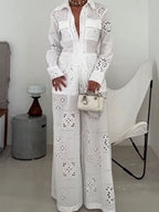 Hollow Applique Straight-leg Vacation Jumpsuit