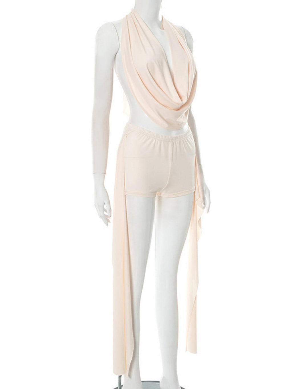 Sway Neck Sleeveless Backless Jacket Tight-fitting Ribbons Super Short Shorts 2-piece Sets