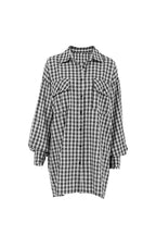 Plaid Drop Shoulder Lantern Sleeve Long Blouse