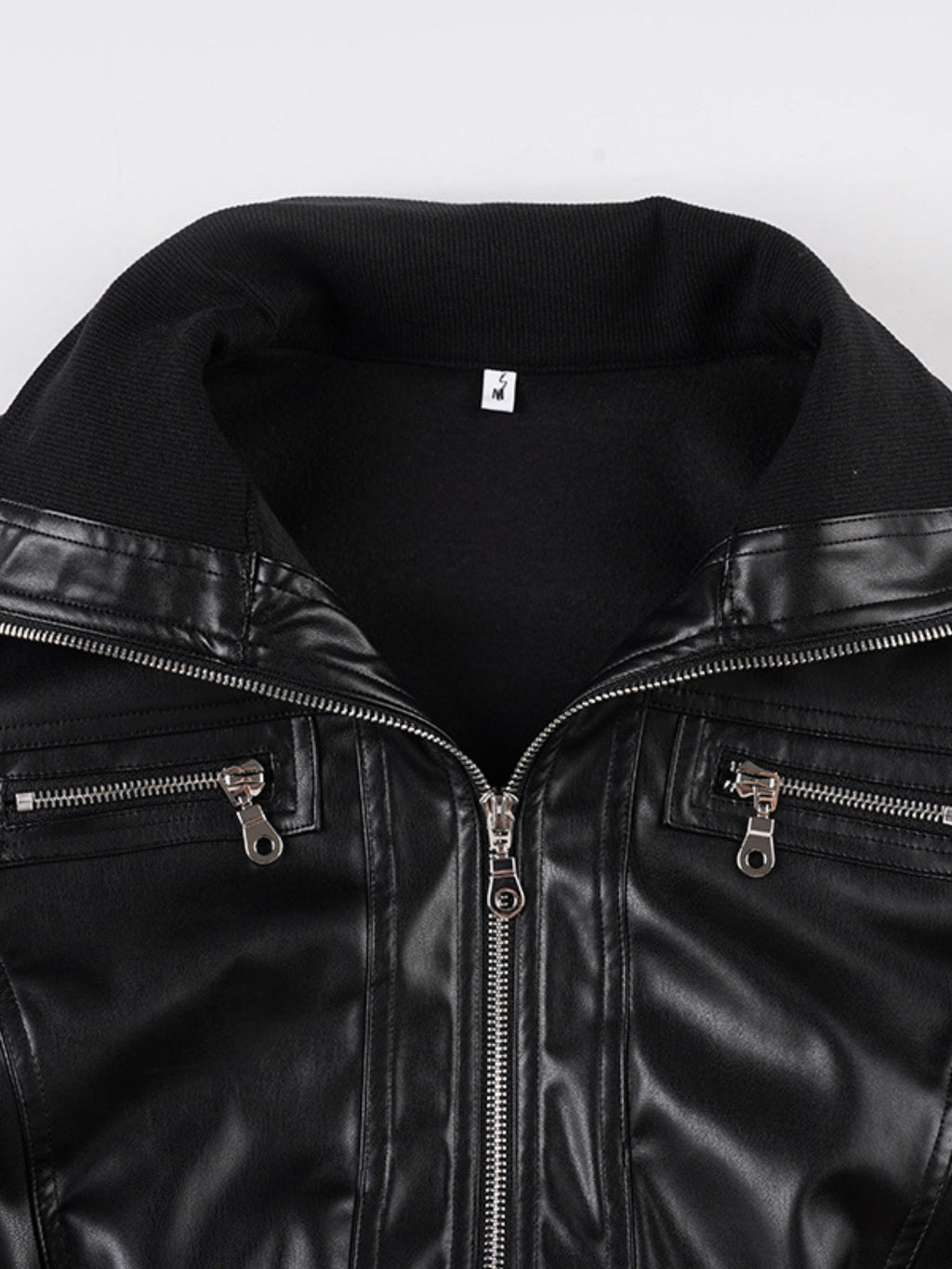 PU Leather Lapel Pocket Patchwork Slim Fit Jackets
