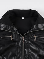 PU Leather Lapel Pocket Patchwork Slim Fit Jackets