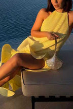 Sleeveless Irregular Ruffle Hem Midi Dress