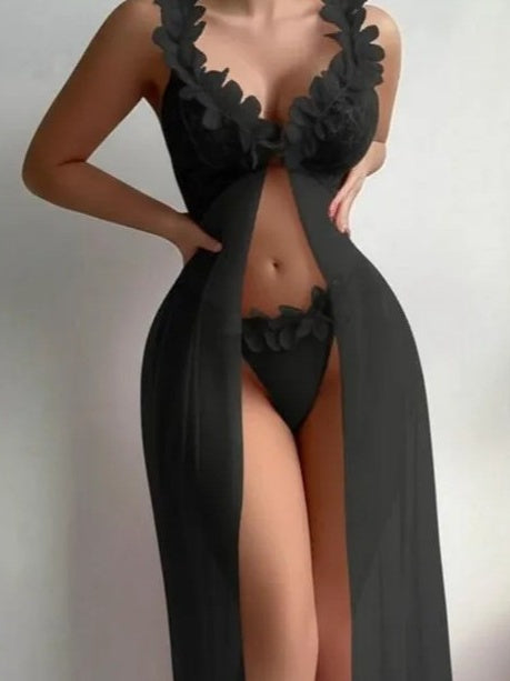 Long Spaghetti Strap Dress With Sheer Mesh Lace Backless Nightgown