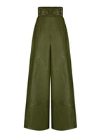 PU Straight-leg Leather Patchwork Trousers