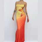 U neck gradient flower print cami maxi dress  | Festival Outfits Women
