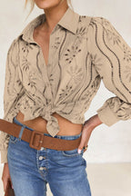 Hollow Out Puff Sleeve Blouse