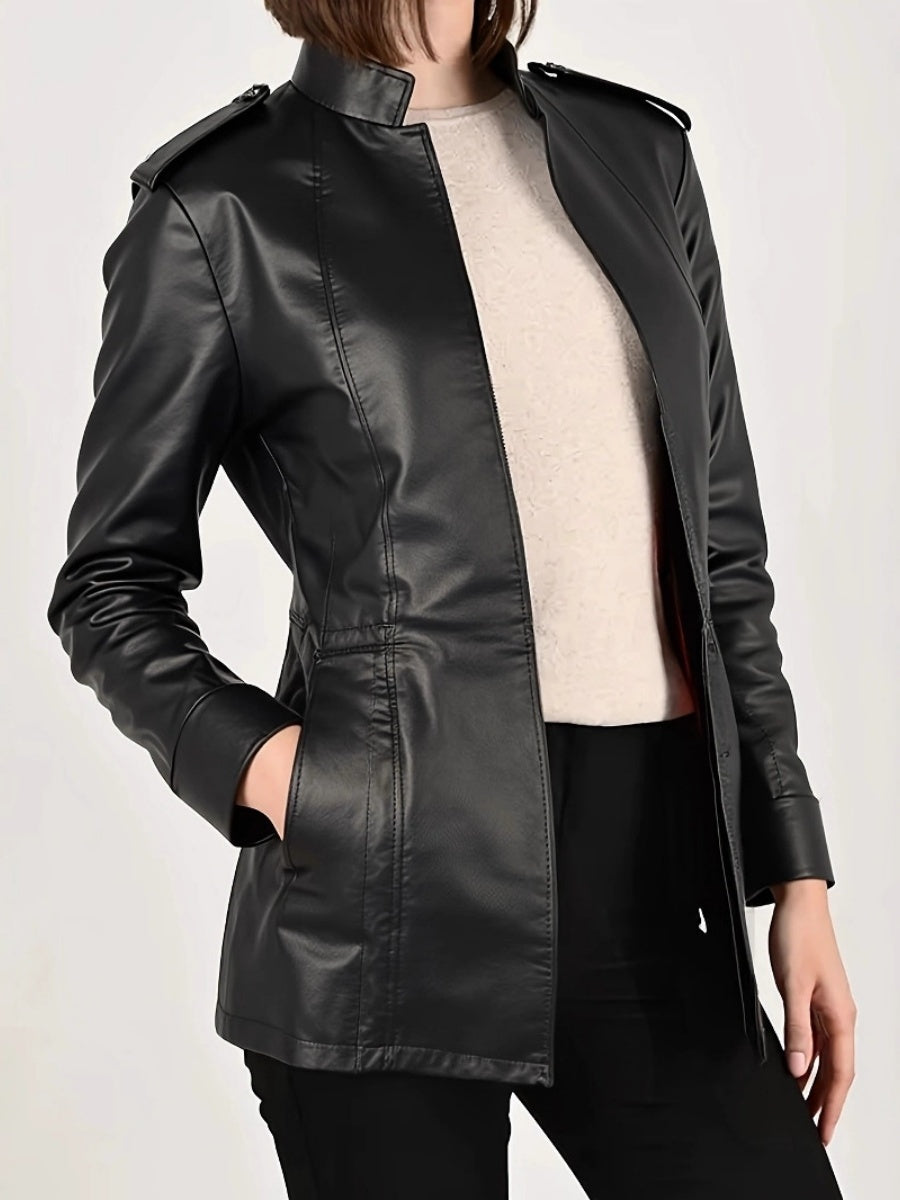 Leather Jacket Stand Collar Long Sleeve Gothic Jackets