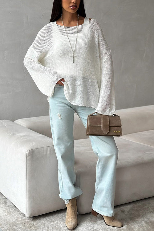 Crew Neck Hollow Out Knit Cover-up Sweater