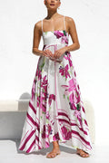 Spaghetti Strap High Waist Floral Print Swing Maxi Vacation Dress