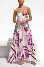Spaghetti Strap High Waist Floral Print Swing Maxi Vacation Dress