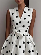 Polka Dots Sleeveless Waist Midi Dresses