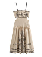 Embroidery Vacation Camisoles Bare Waist Maxi Dresses