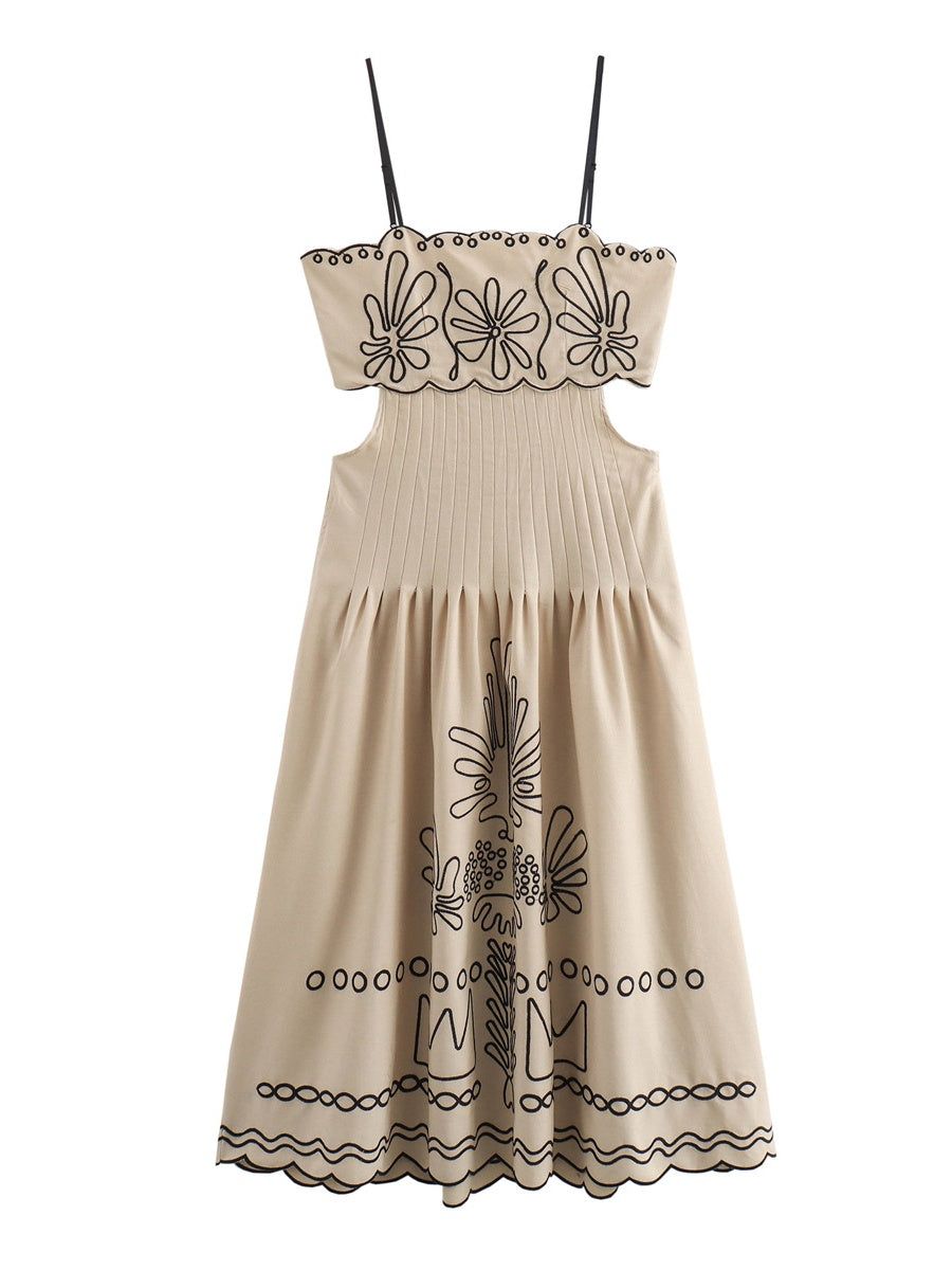 Embroidery Vacation Camisoles Bare Waist Maxi Dresses