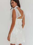 Sexy Halter Top Low-cut Gauze Ribbon Slim Fit Sequins Parties Christmas Party Short Dress